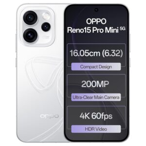 Oppo Reno15Pro mini 5G (Glacier White, 12GB RAM, 512GB Storage) with No Cost EMI/Additional Exchange Offers